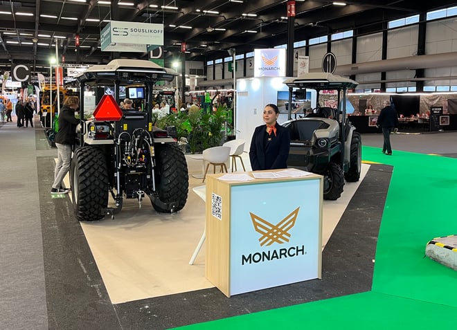 MK-V electric tractor in an indoor both at the Vinitech Sifel ag show. 