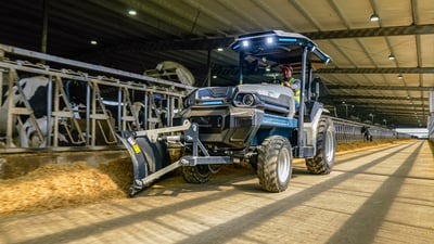 electric tractor at dairy farm